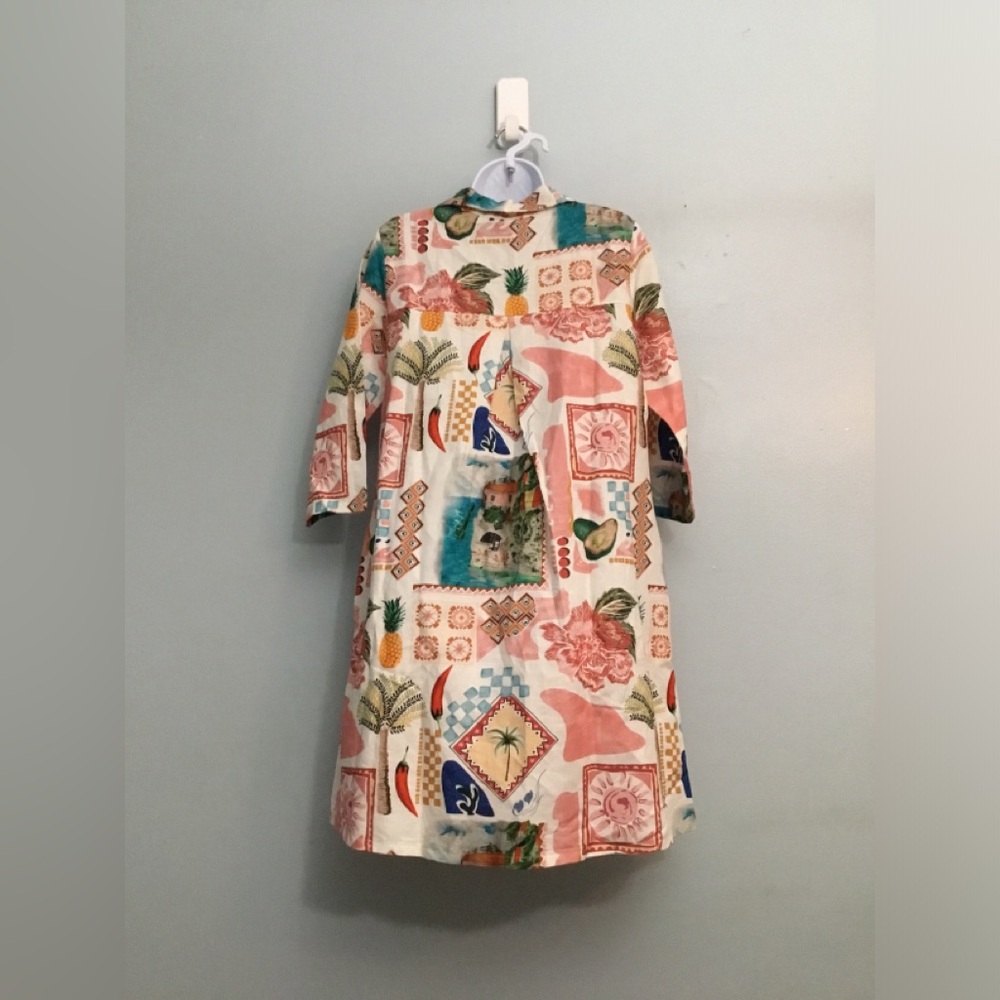 Tropical Patchwork Shift Dress - Cream & Coral - Picture 5 of 16